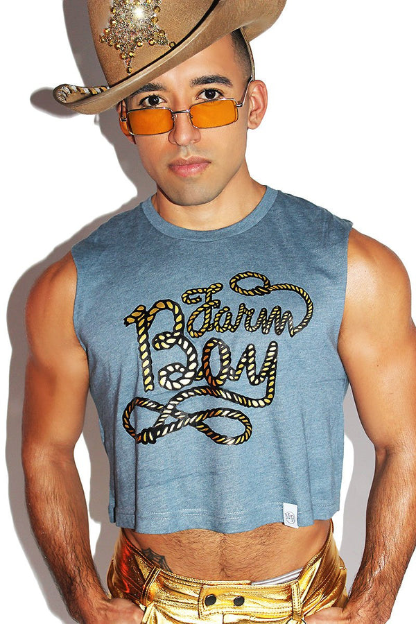 Farm Boy Crop Tank- Light Blue Heather