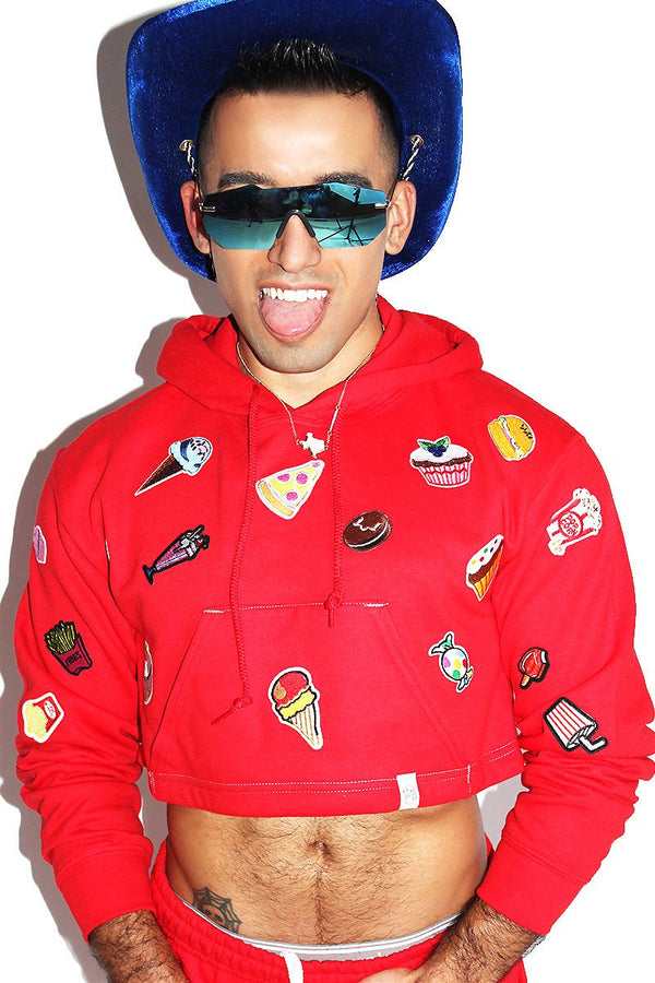 Fast Food Crop Hoodie in Red