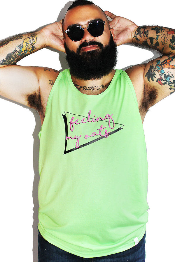 PLUS: Feeling My Oats Racerback Tank in Neon Green, view 2