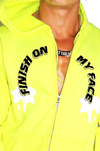 Finish On My Face Full Zip Hoodie- Neon Yellow