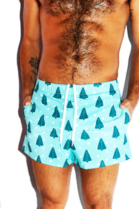 Winter Forest All Over Active Shorts- Blue