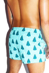 Winter Forest All Over Active Shorts- Blue