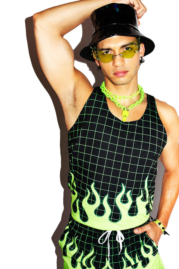 Chemical Fire All Over Racerback Tank in Black