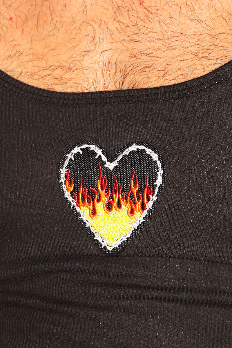 Burning Heart Desires Rib Knit Tank-Black