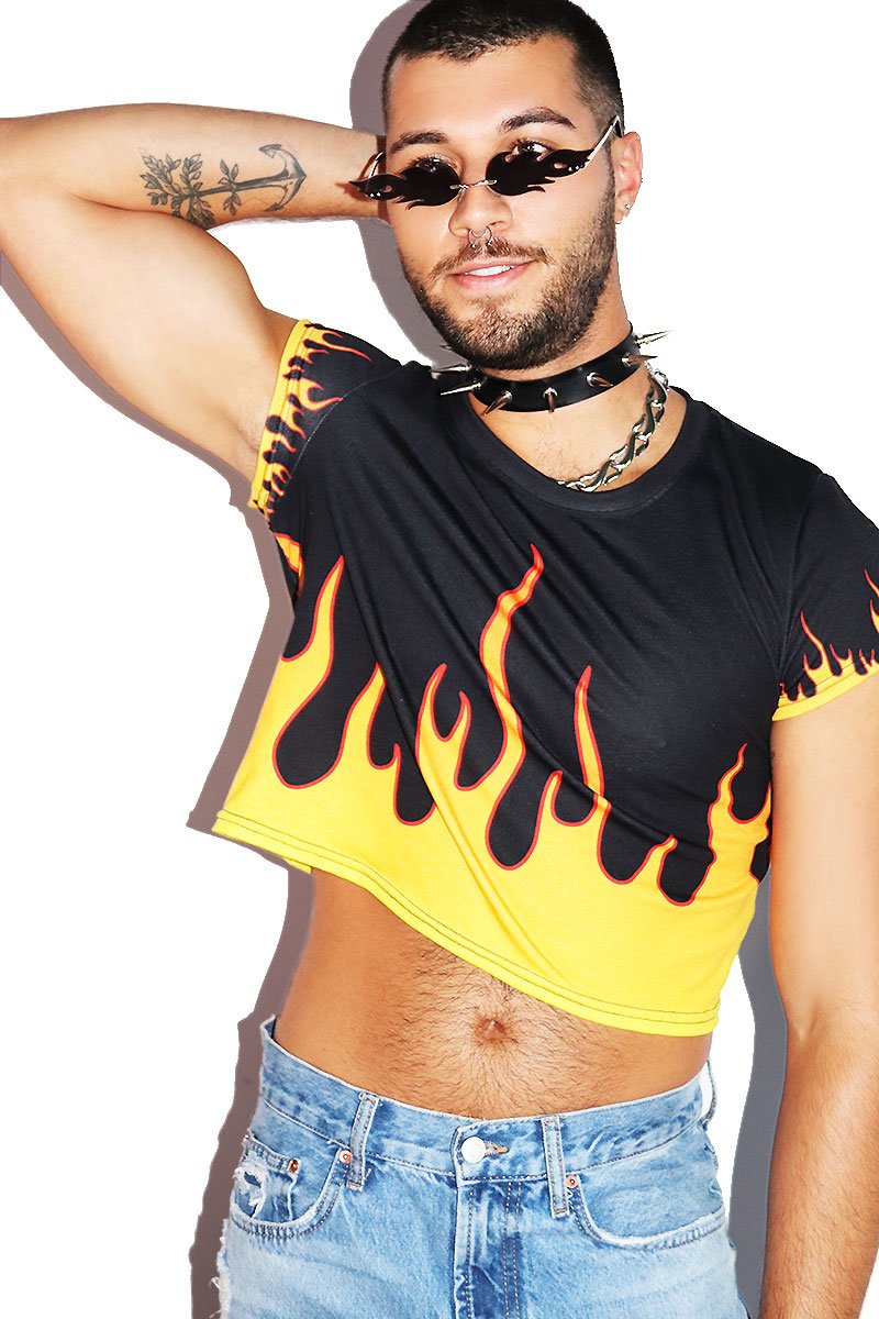 Flamer All Over Print Fitted Crop Tee- Black