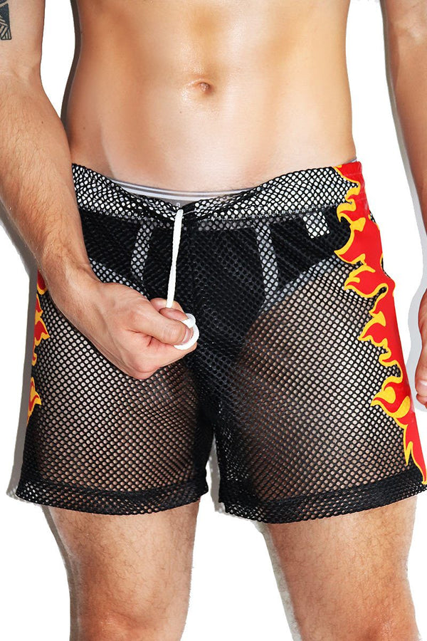 Flamin' Hot Mesh Athletic Shorts in Black, view 2