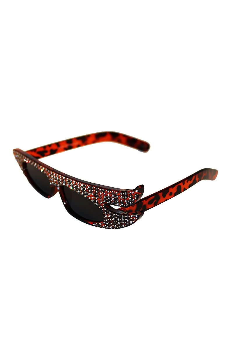 Side Swipe Glam Rock Rhinestone Sunglasses-Tortise
