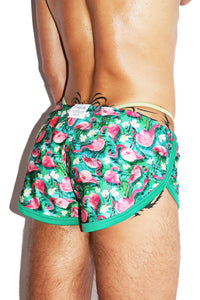 Flamingo Swim Shorty Running Shorts- Green