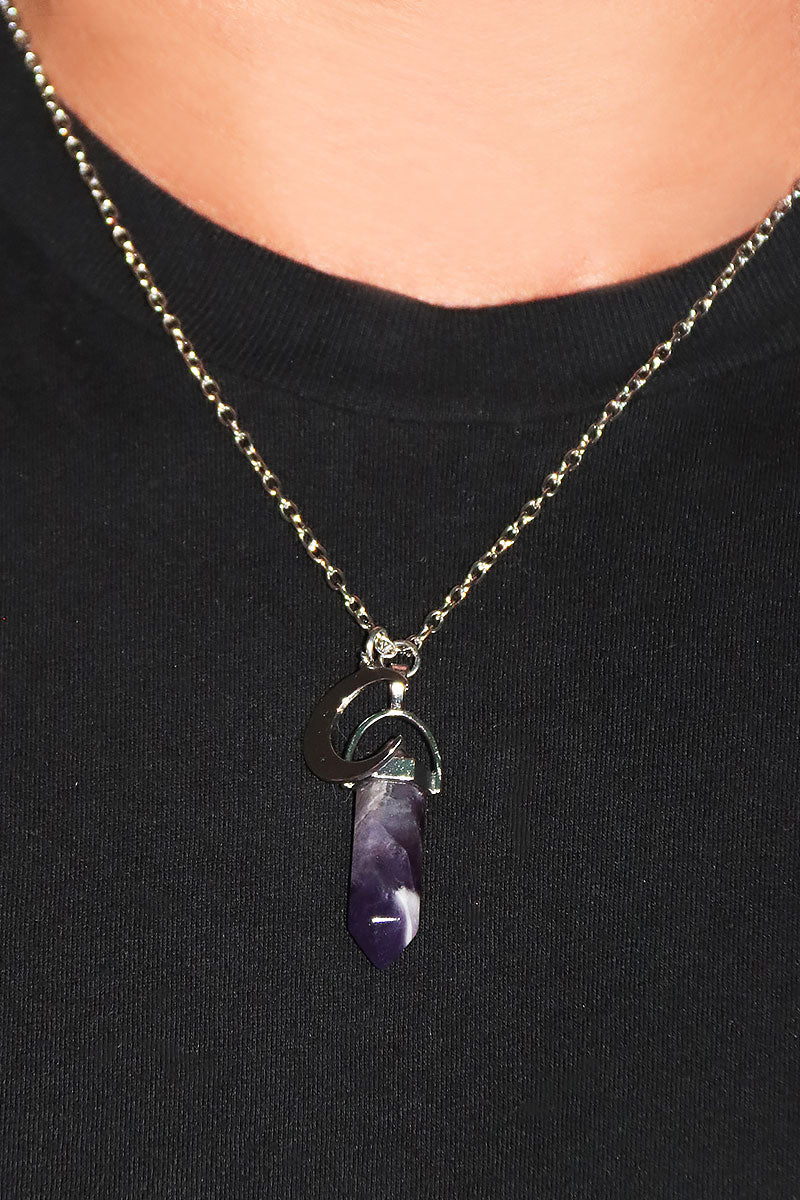 Amethyst Tower Crystal Necklace - Silver