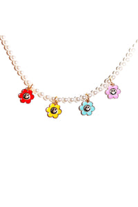 Flower Power Pendant Pearl Necklace - White