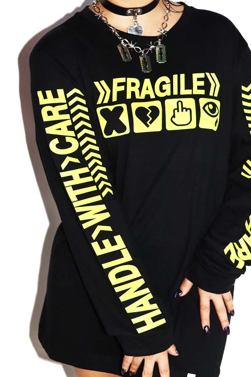 Fragile Long Sleeve Unisex Tee-Black