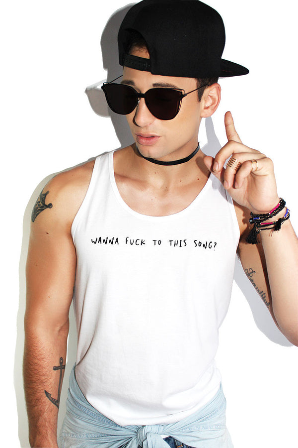 Fuck To This Song Racerback Tank in White, view 2