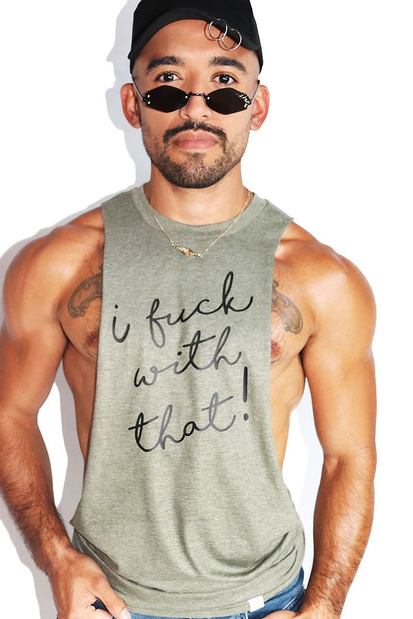 Fuck with That Low Arm Shredder Tank in Green Heather, view 2