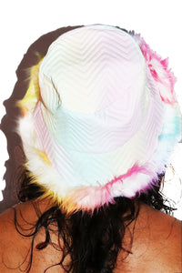 Feather Rainbow Quilted Bucket Hat - White