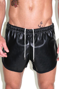 Vegan Running Leather Shorts-Black