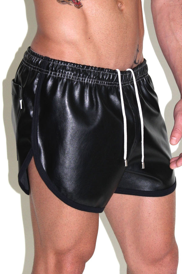 Vegan Running Leather Shorts-Black