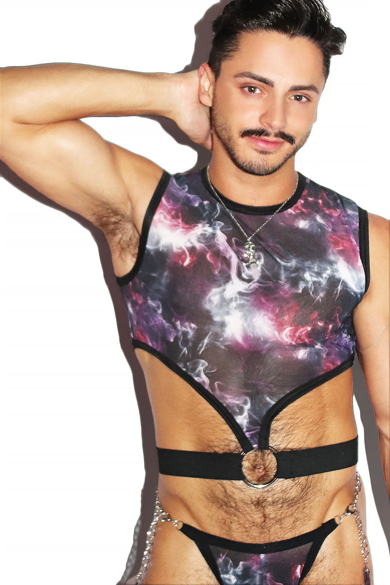 Celestial Smoke Elastic Crop Tee- Black