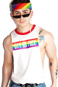 Gay AF Ringer Low Arm Shredder-White