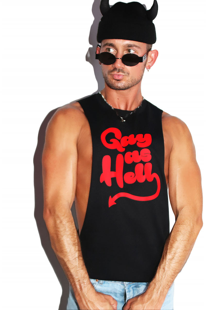 Gay As Hell Low Armhole Tank- Black