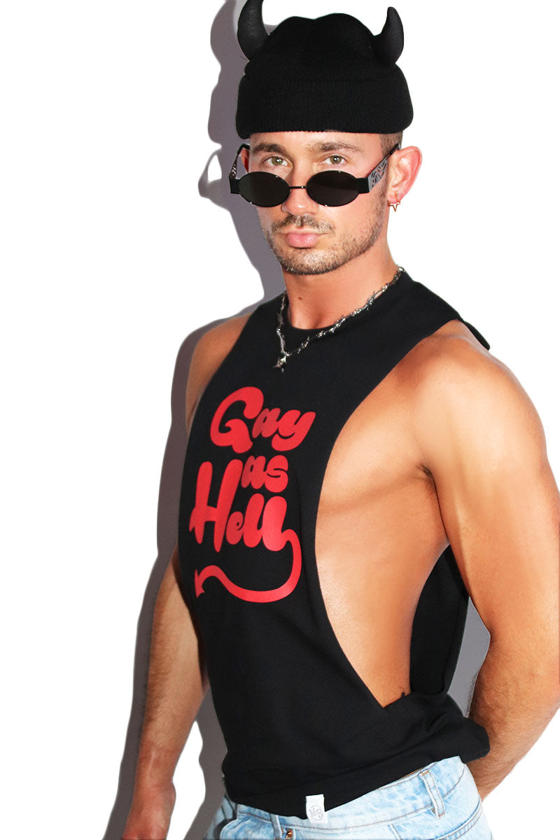 Gay As Hell Low Armhole Tank- Black