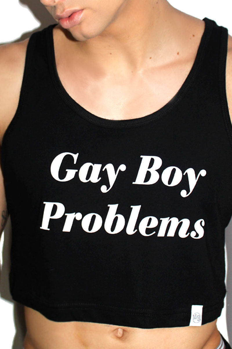 Gay Boy Problems Crop Racerback Tank- Black