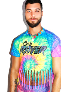 Gay Raver Tie Dye Fringe Crop Tee- Multi
