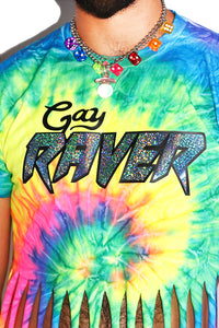 Gay Raver Tie Dye Fringe Crop Tee- Multi