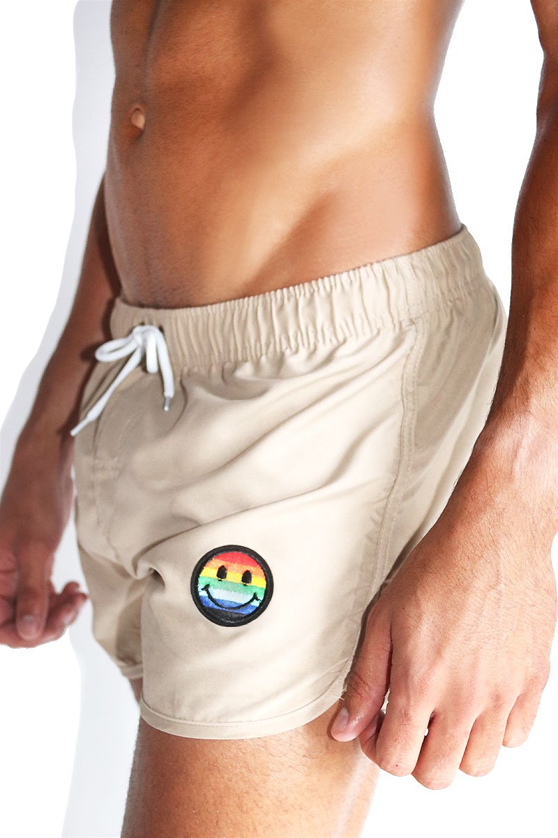Gay Smiley Running Board Shorts-Tan