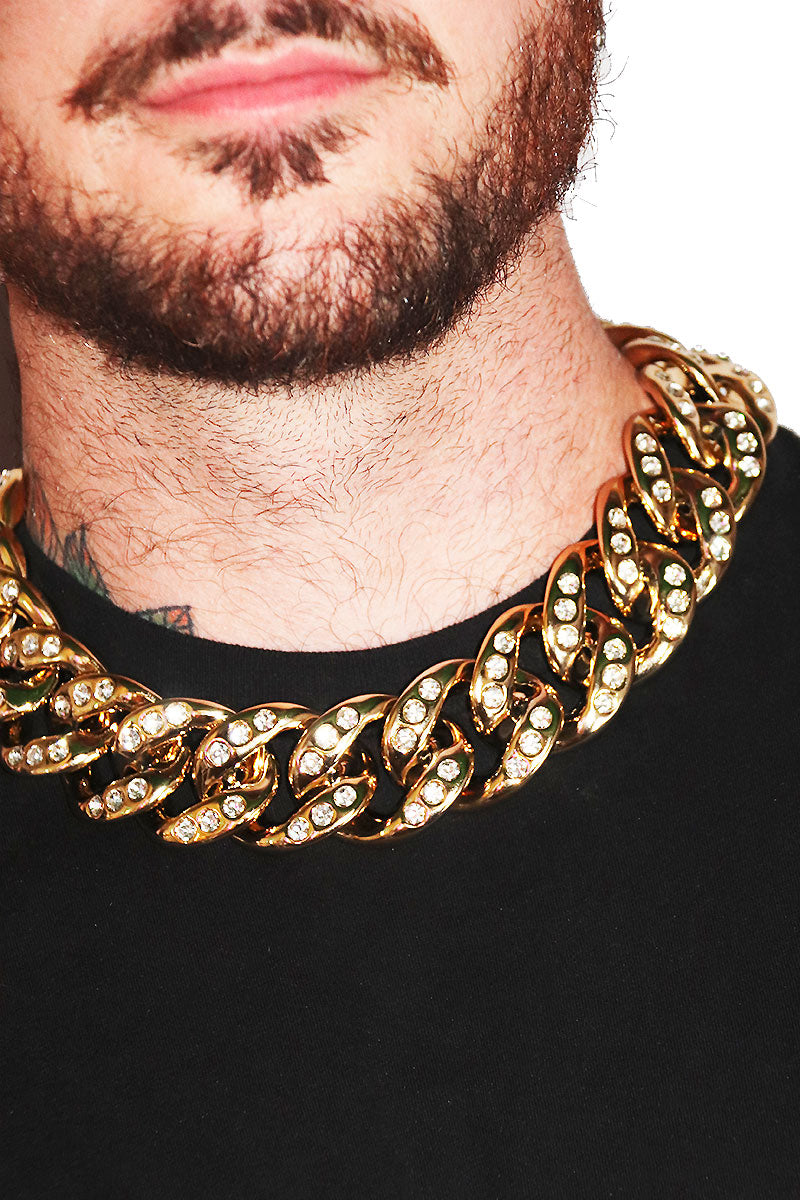 Thick and Girthy Chain Rhinestone Necklace - Gold