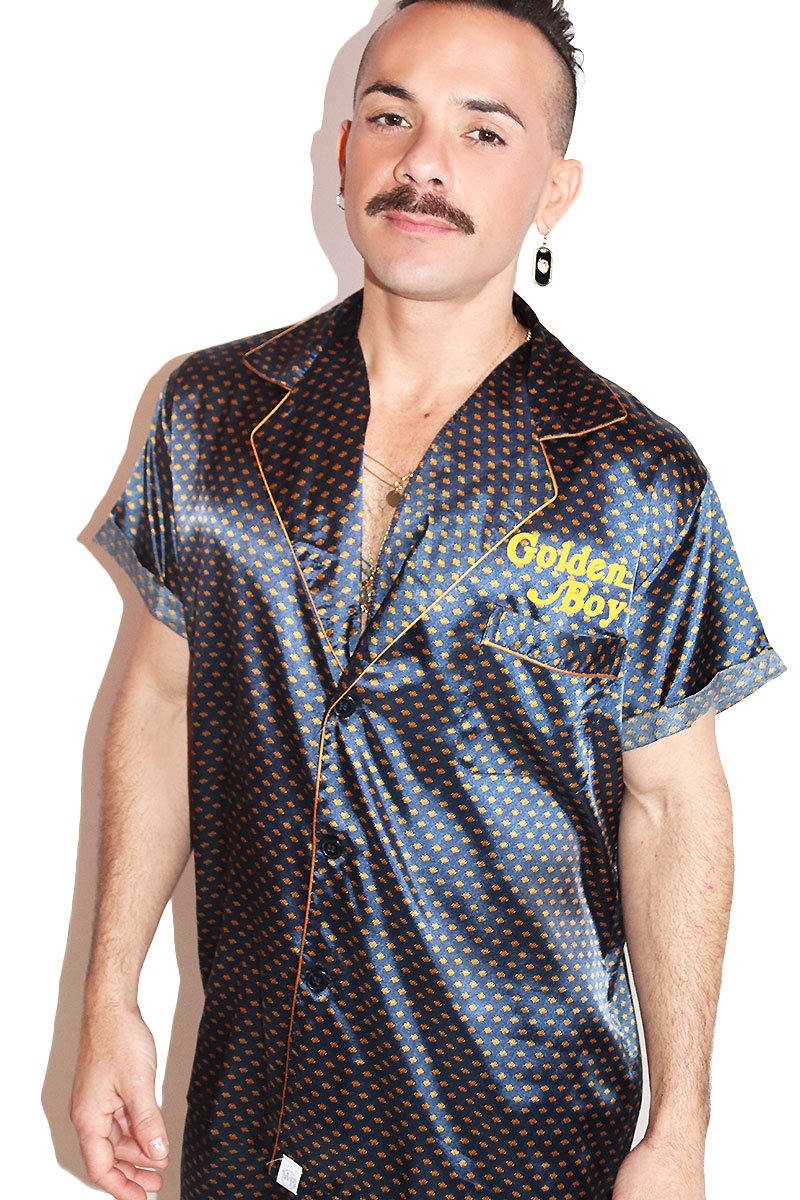 Golden Boy Satin Shirt- Navy