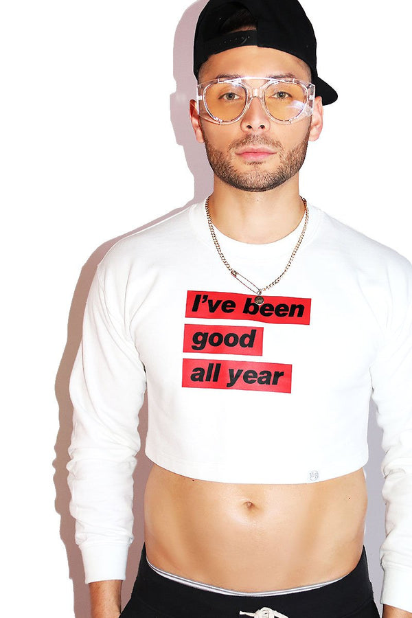Good All Year Long Sleeve Crop Sweatshirt in White