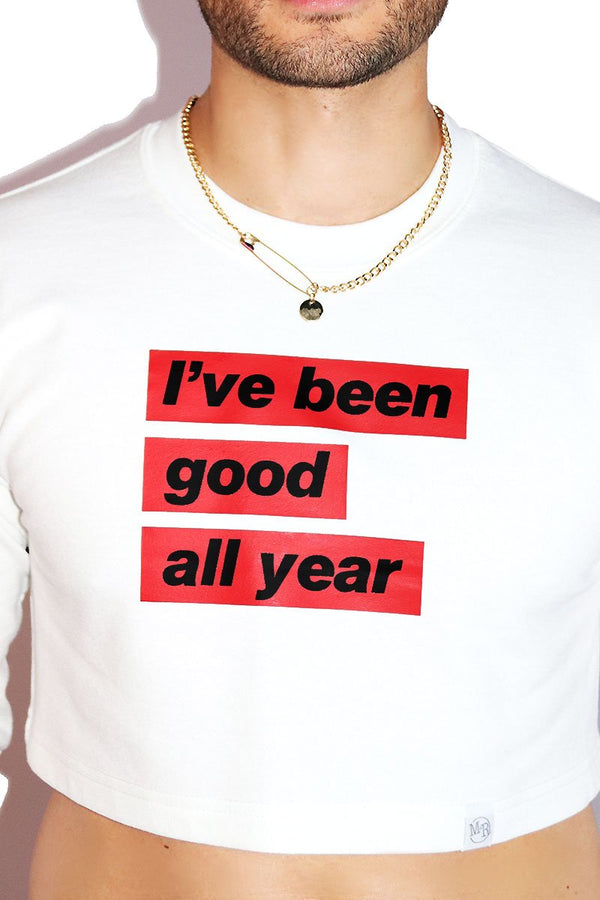 Good All Year Long Sleeve Crop Sweatshirt in White, view 2