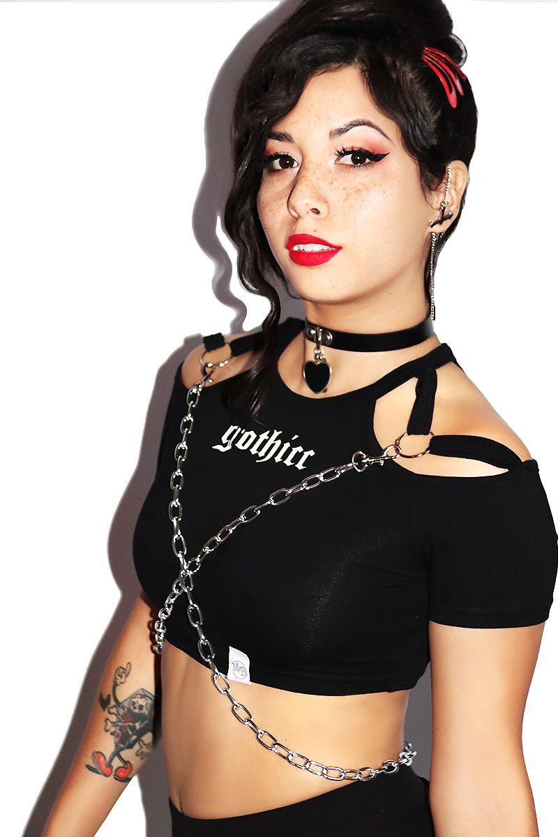 Gothicc Chains Crop Tee-Black