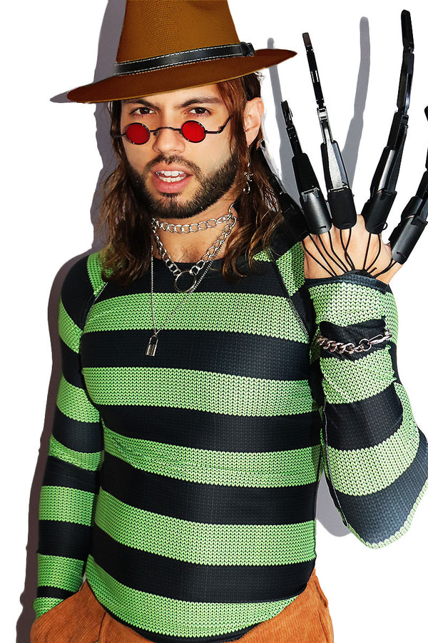 Nightmare Knit All Over Fitted Long Sleeve Tee in Green, view 2