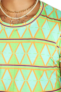 Mosaic All Over Print Fitted Crop Tee- Green