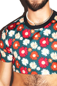 Daisy And Confused Floral Extreme Crop Tee- Navy