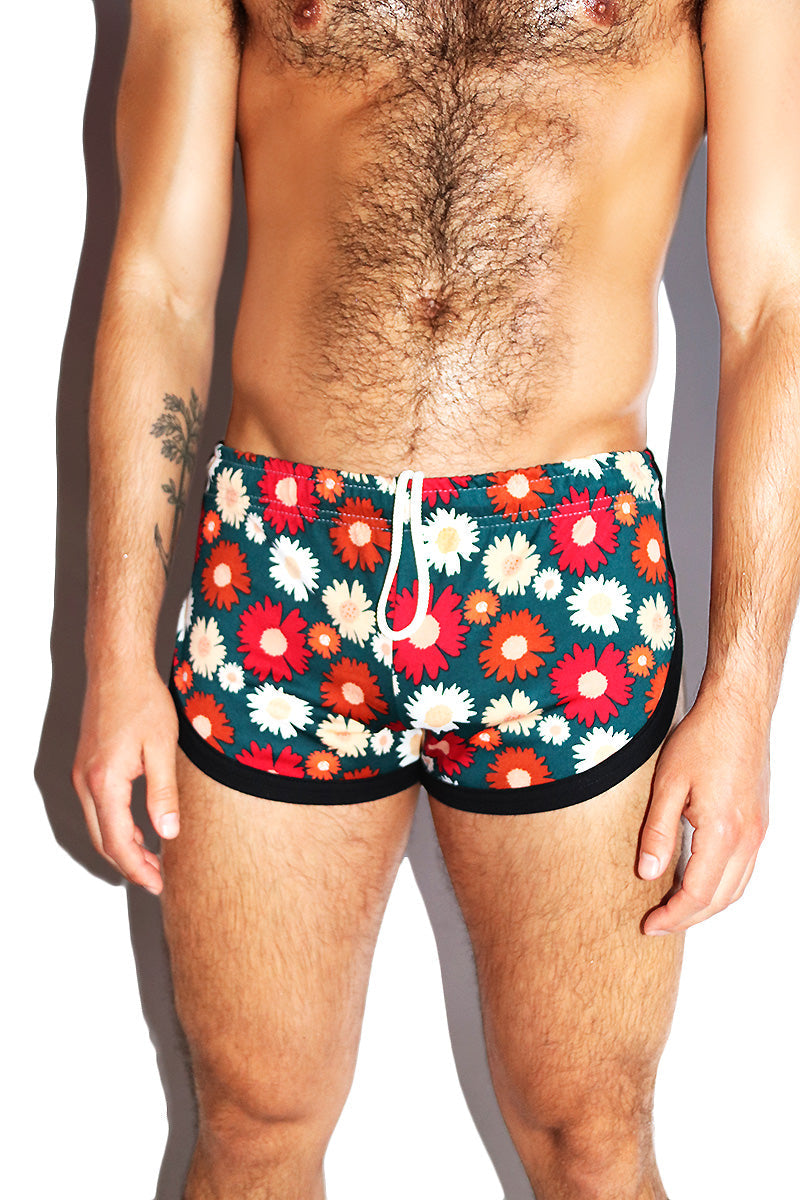 Daisy And Confused Floral Shorty Running Shorts- Navy