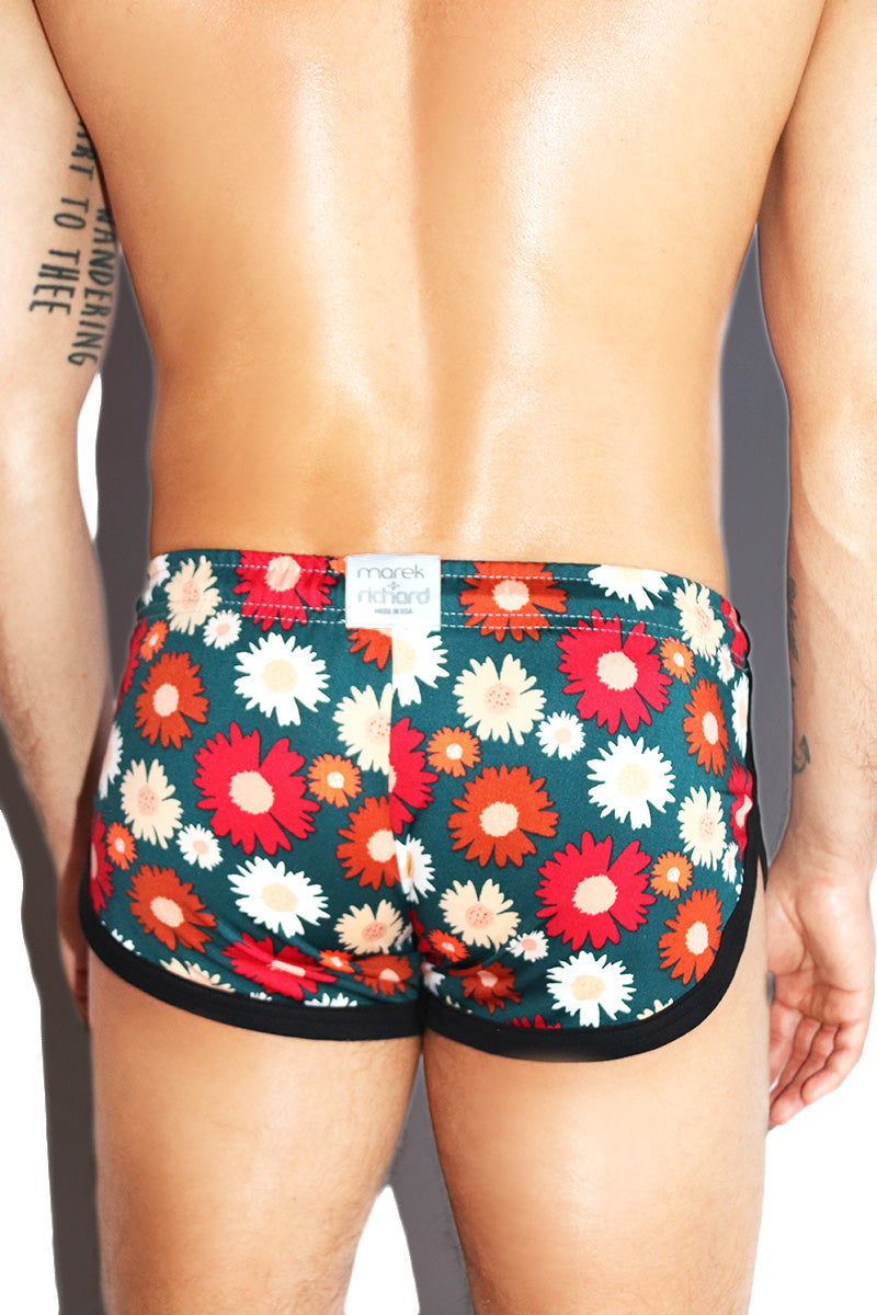 Daisy And Confused Floral Shorty Running Shorts- Navy
