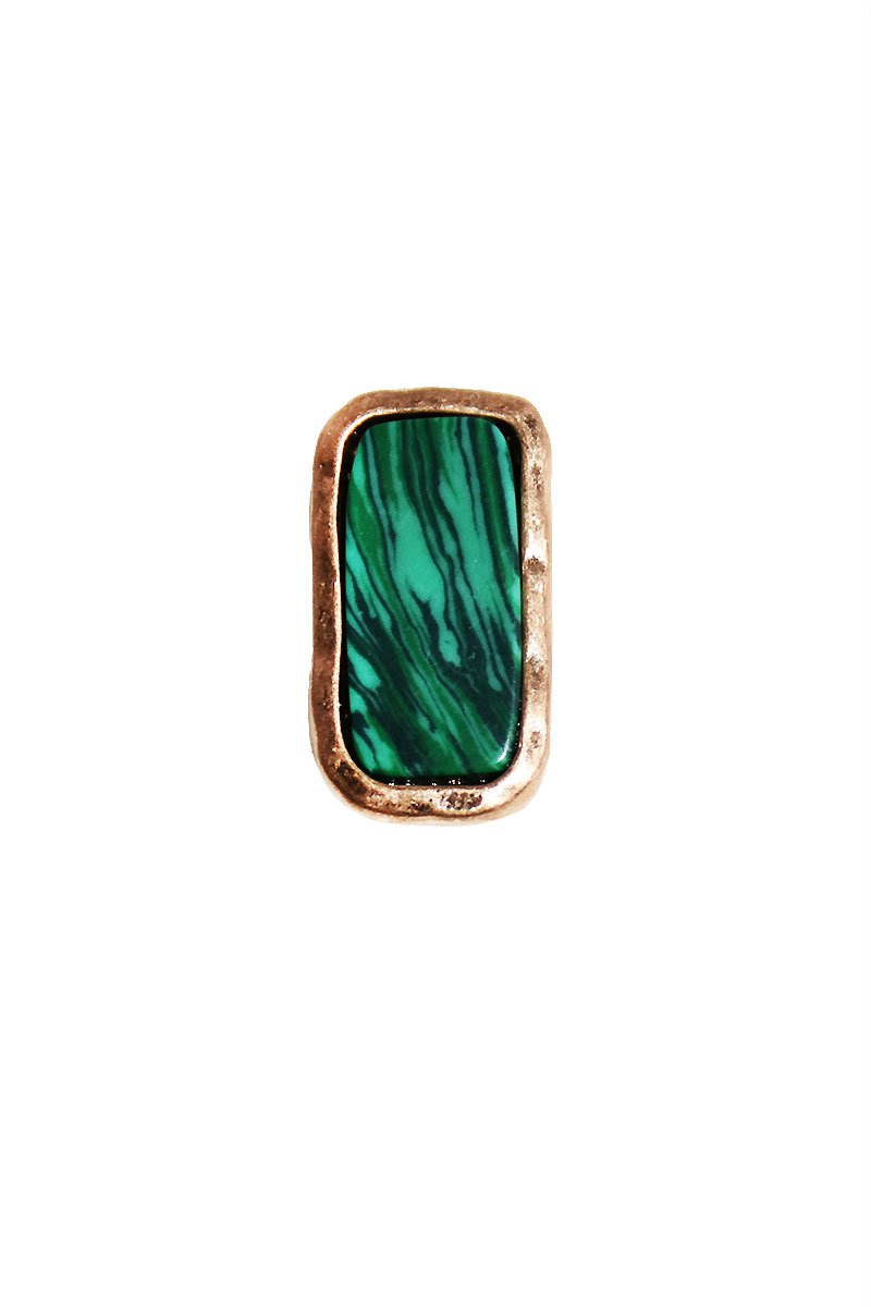 Green Marble Gem Single Earring-Gold