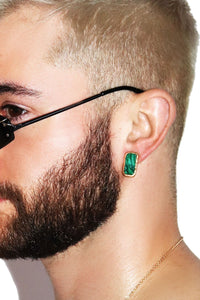 Green Marble Gem Single Earring-Gold