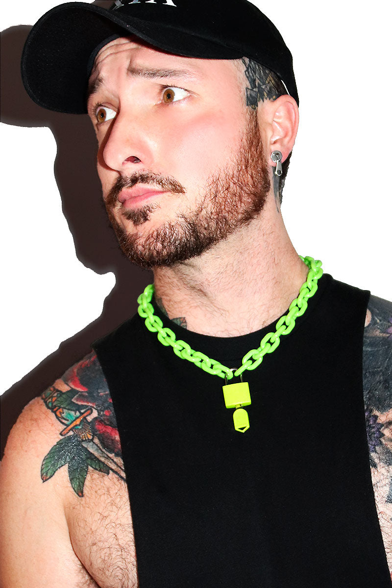 Neon Chain Lock Necklace - Green