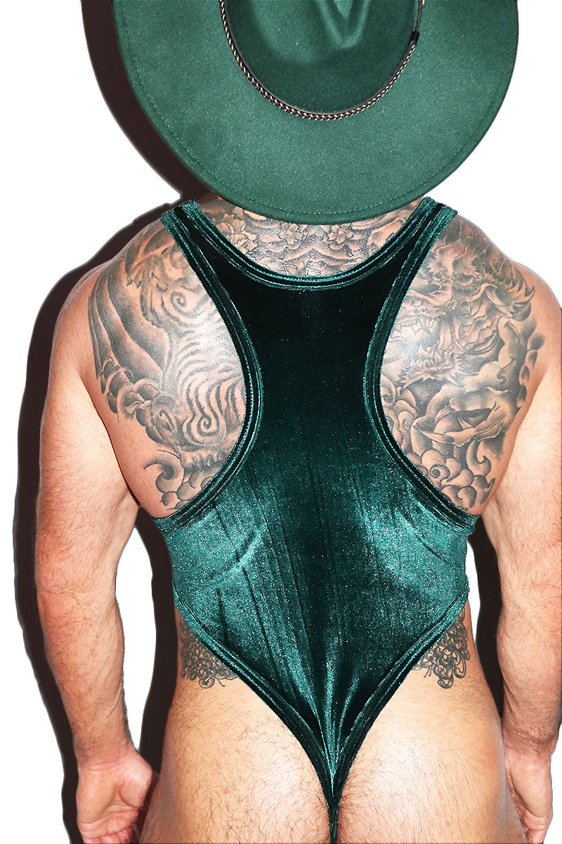 Velvet Thong Bodysuit- Dark Green