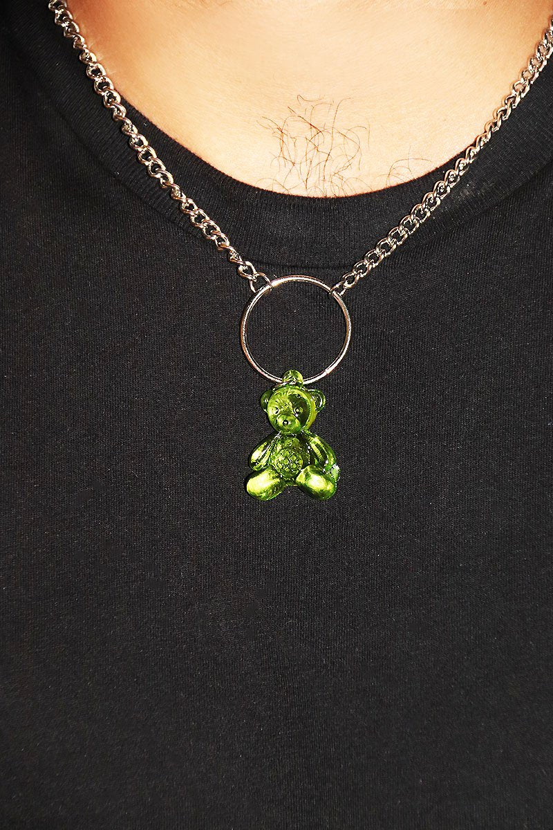 Neon Teddy Bear Necklace -Green