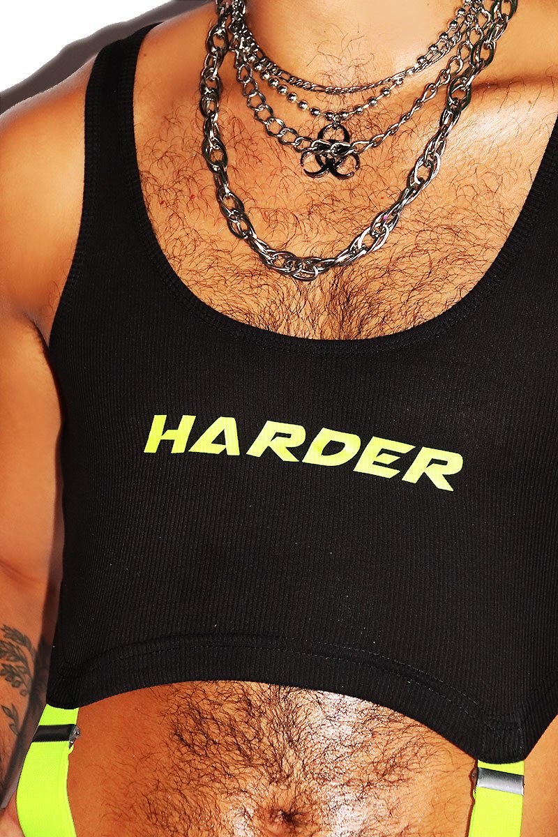 Harder Garter Rib Knit Crop Racerback Tank- Black