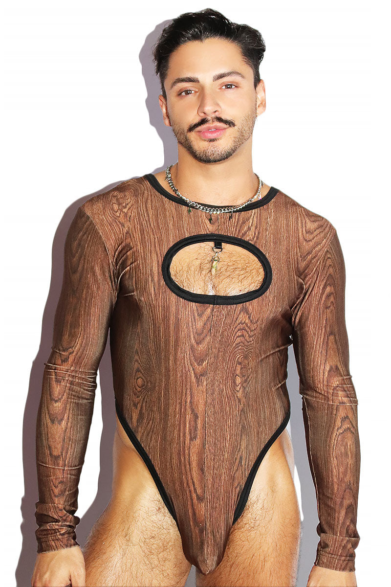 Haunted Forest Long Sleeve Thong Bodysuit- Brown