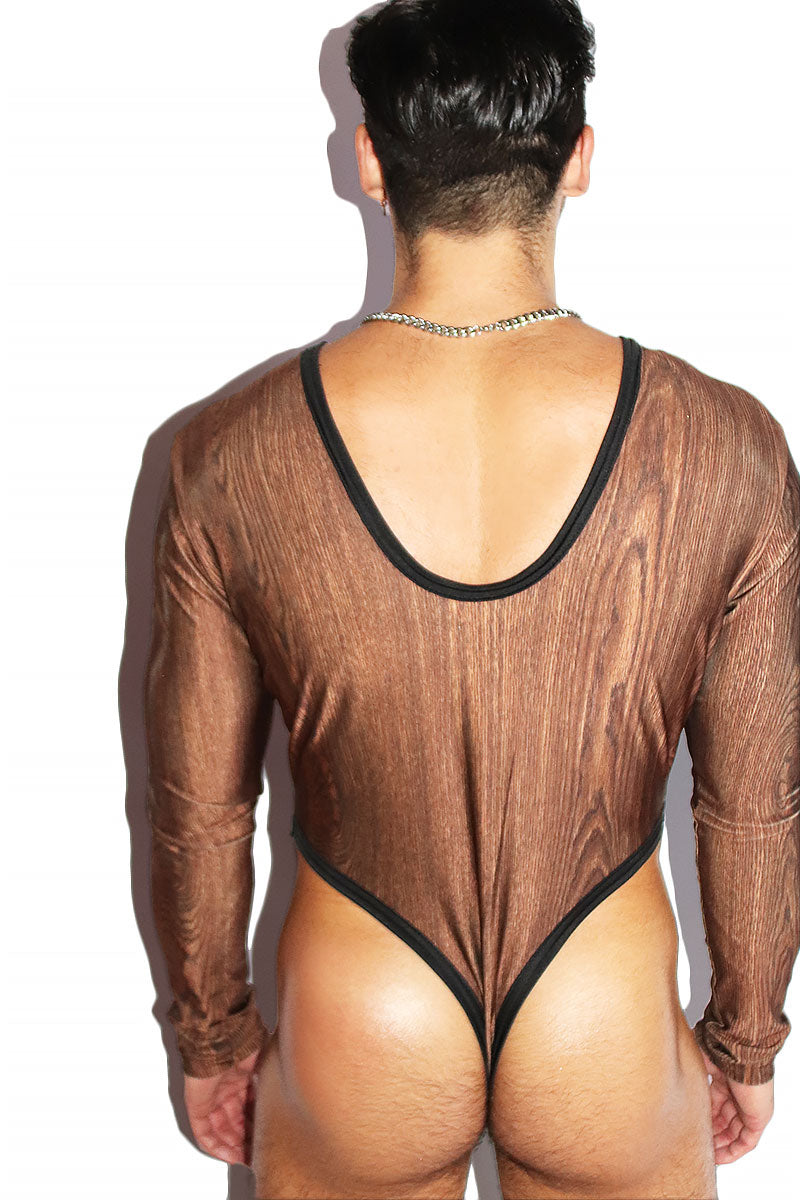 Haunted Forest Long Sleeve Thong Bodysuit- Brown