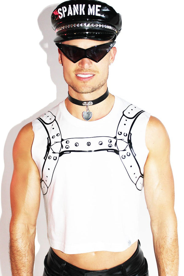 Harness Crop Tank in White, view 2