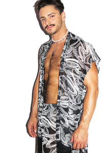 Mystic Spiral Fringe Kaftan Lounge Robe- Black