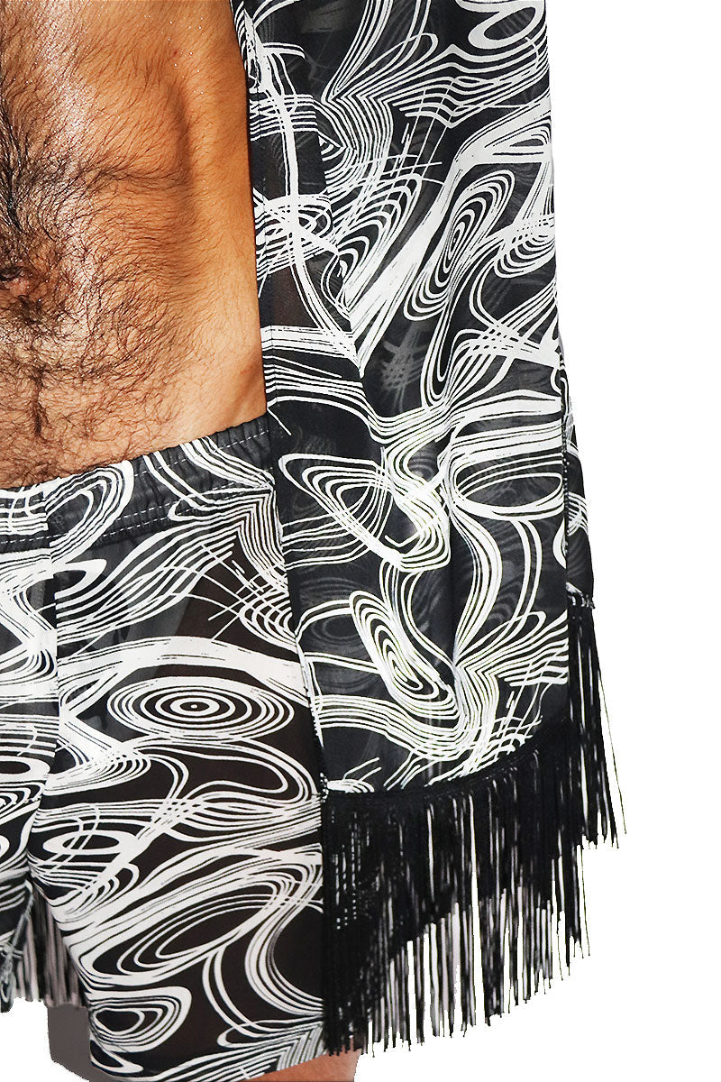 Mystic Spiral Fringe Kaftan Lounge Robe- Black