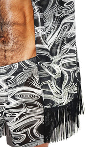Mystic Spiral Fringe Kaftan Lounge Robe- Black
